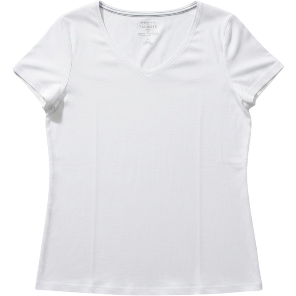 Talbots Womens White V-Neck Short Sleeve T-Shirt‎ Pima Cotton The Talbots Tee PL
